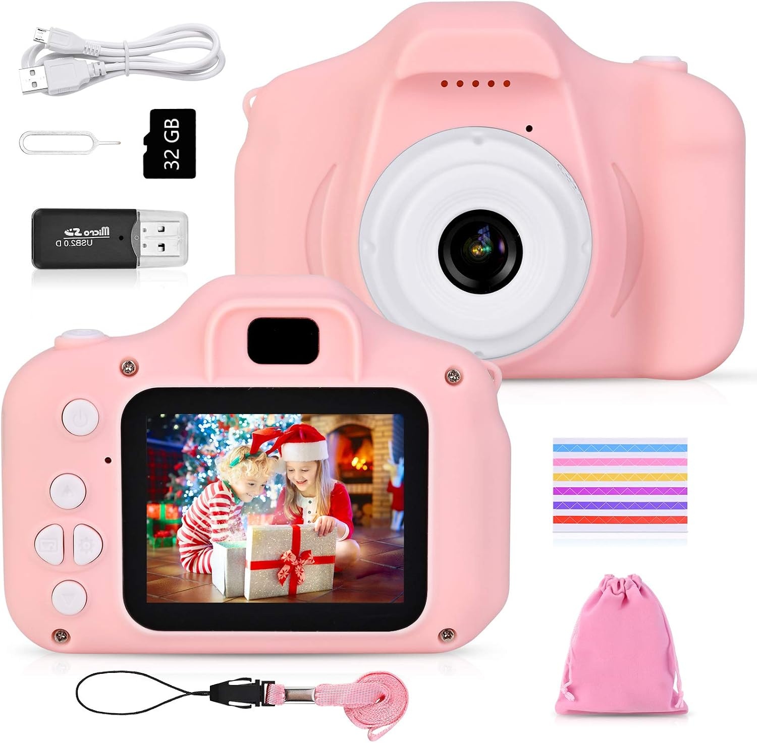 Kindercamera Roze - 12MP HD Video, 32GB Kaart & Games - 33% Korting!