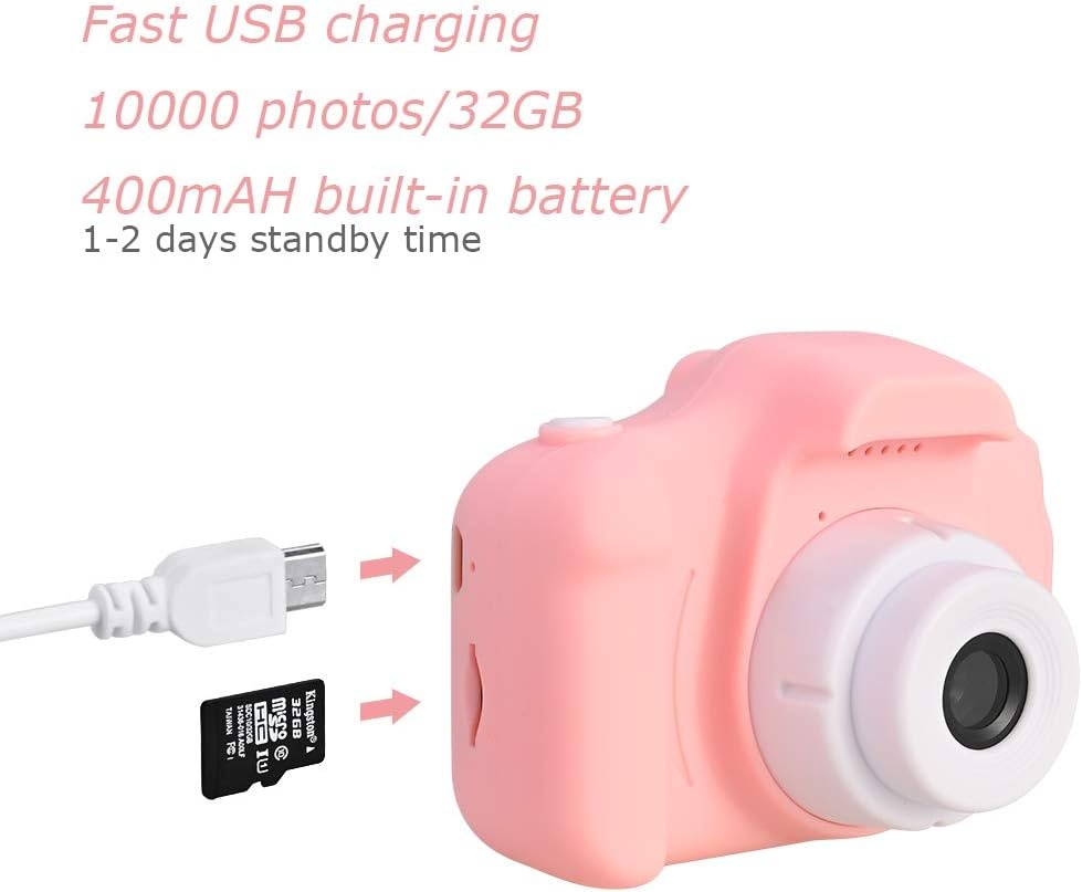Kindercamera Roze - 12MP HD Video, 32GB Kaart & Games - 33% Korting!