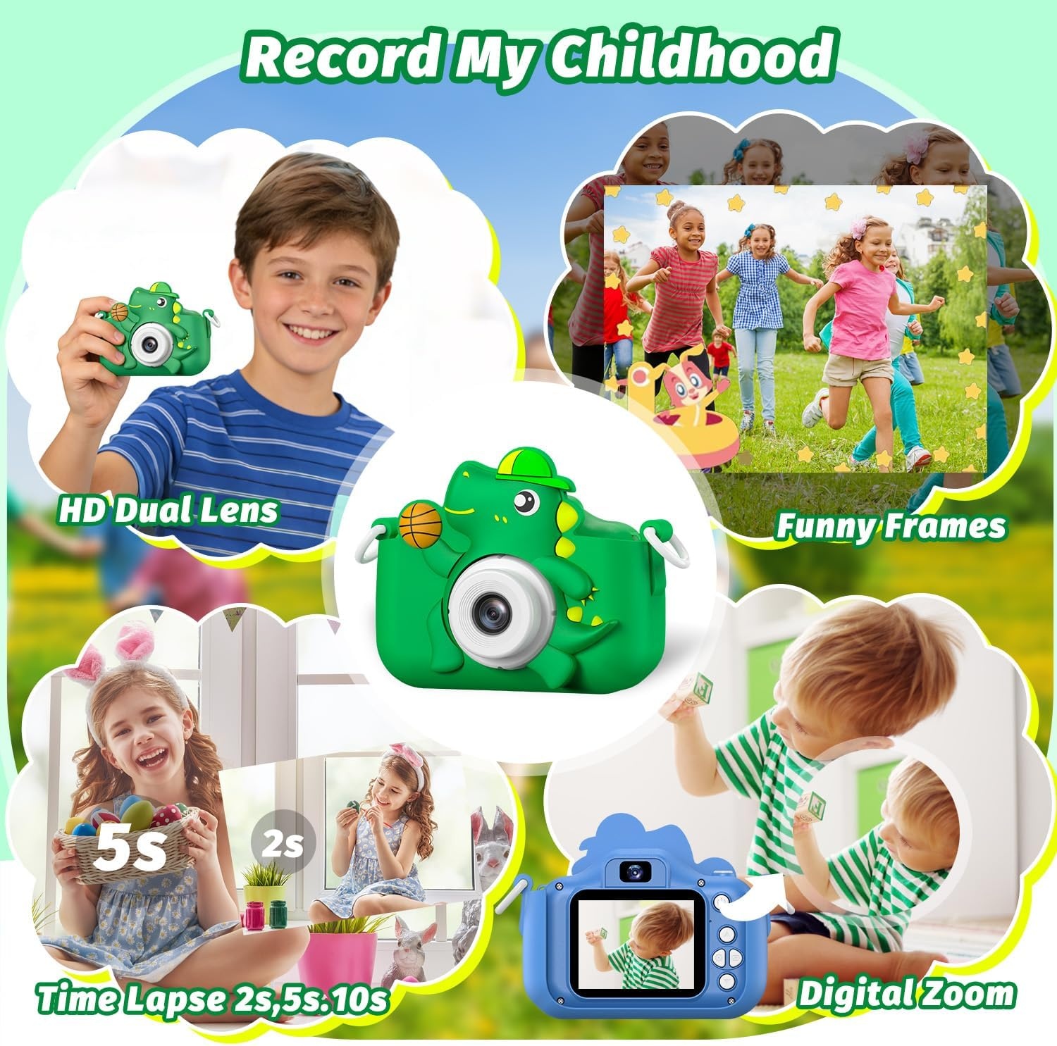 Kindercamera Dino Groen - 33% Korting
