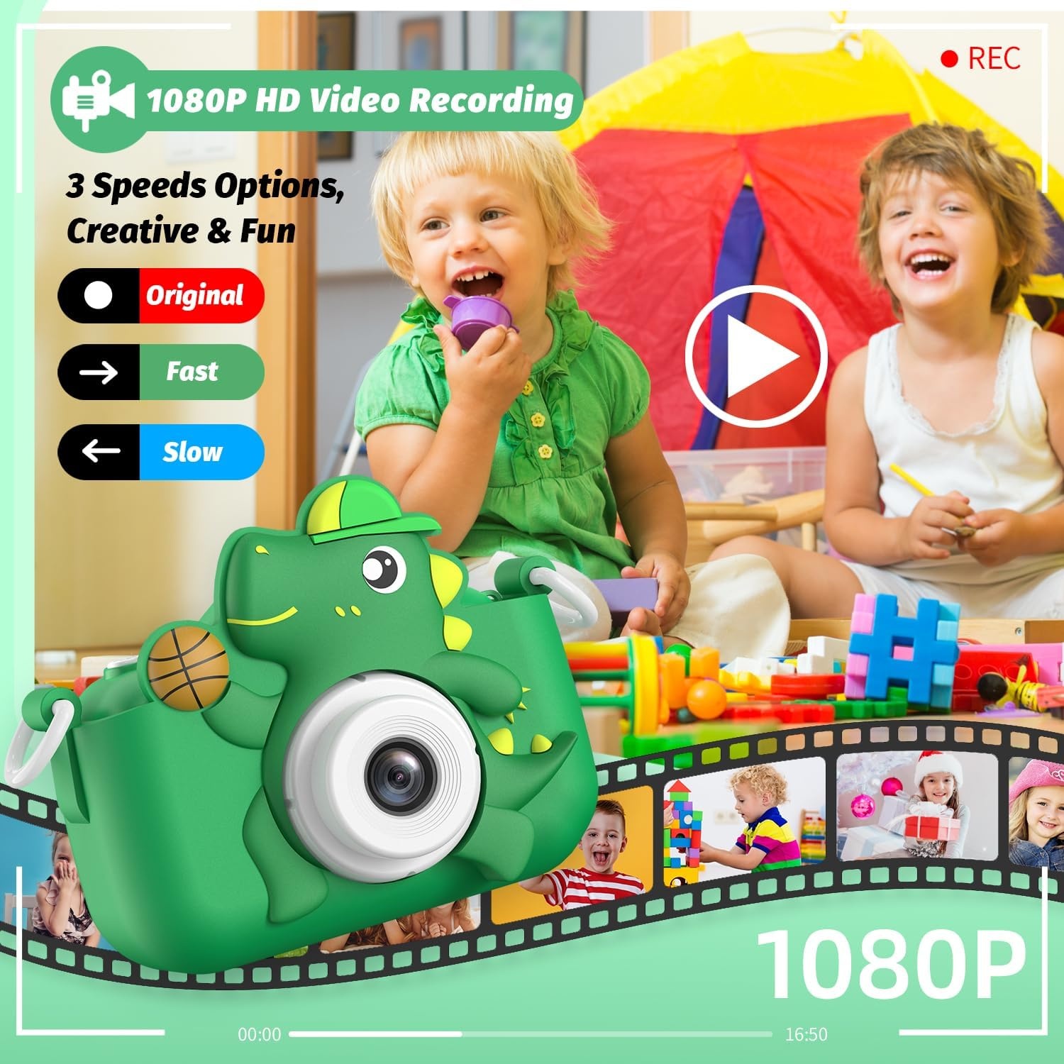 Kindercamera Dino Groen - 33% Korting