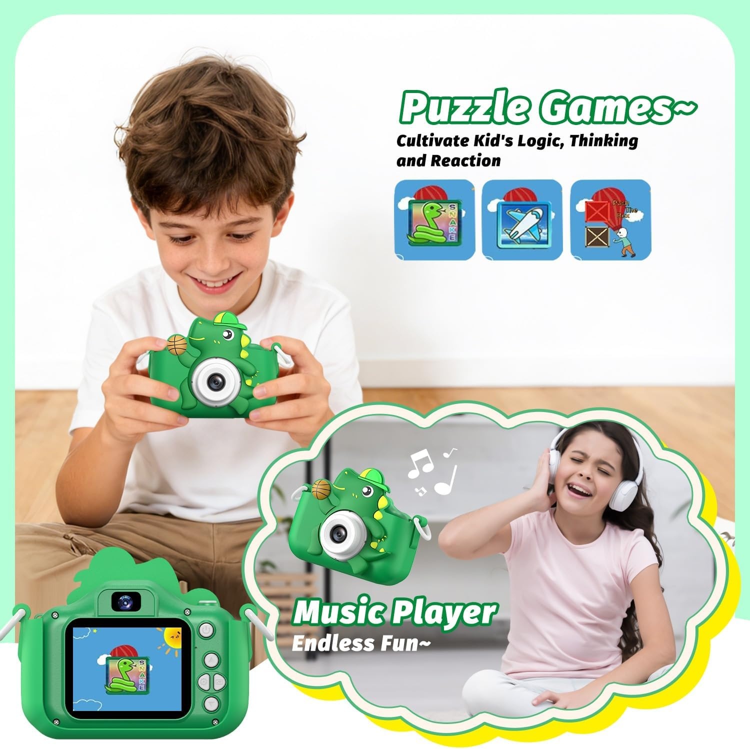 Kindercamera Dino Groen - 33% Korting