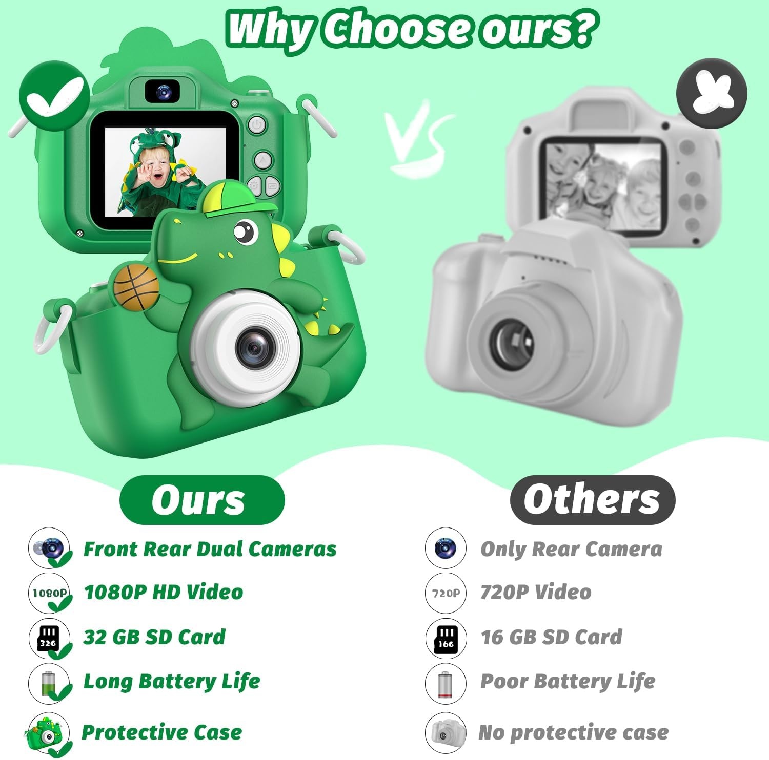 Kindercamera Dino Groen - 33% Korting
