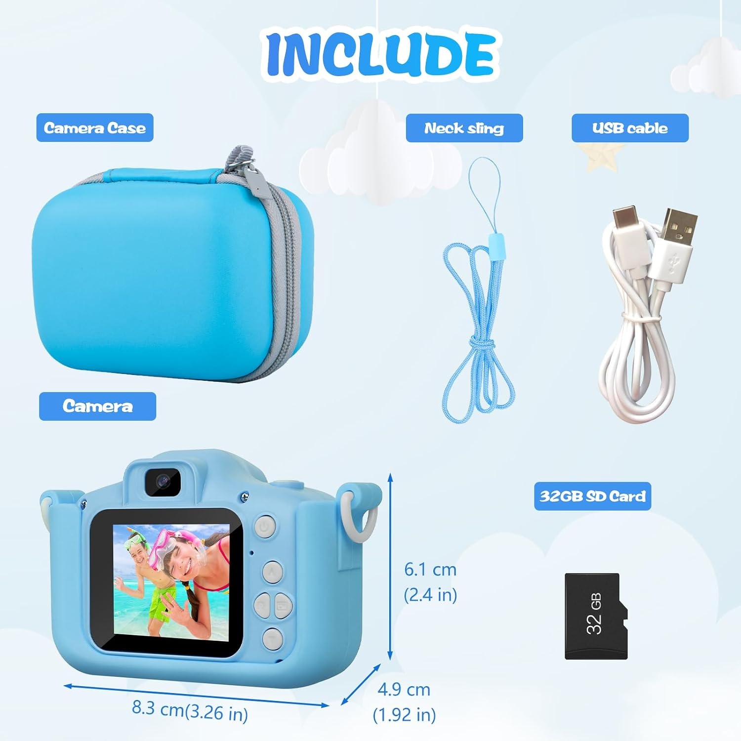 Digitale Kindercamera Blauw 1080p HD 20MP met 32GB SD-kaart (33% Korting)