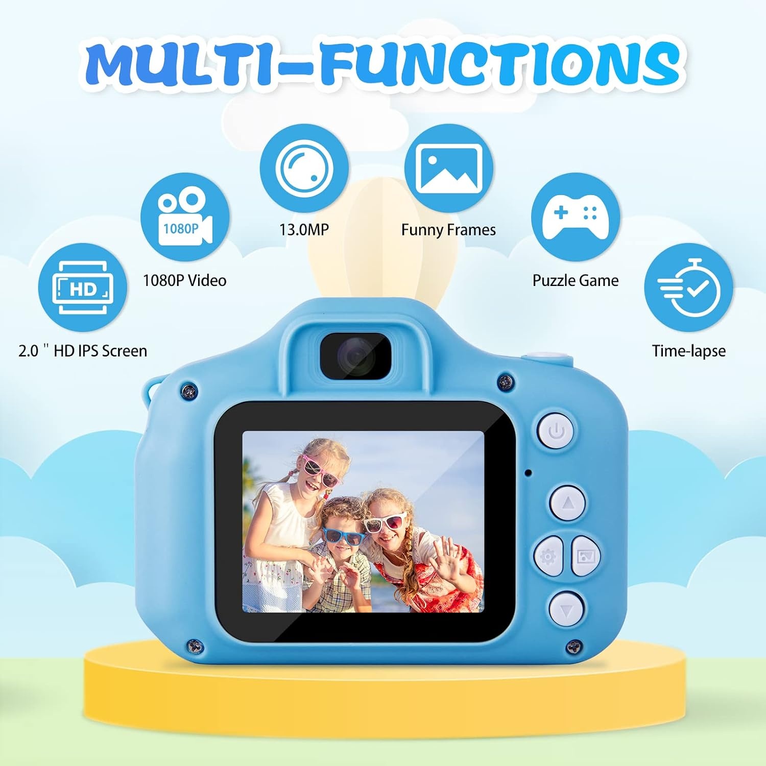 Digitale Kindercamera Blauw 1080p HD 20MP met 32GB SD-kaart (33% Korting)