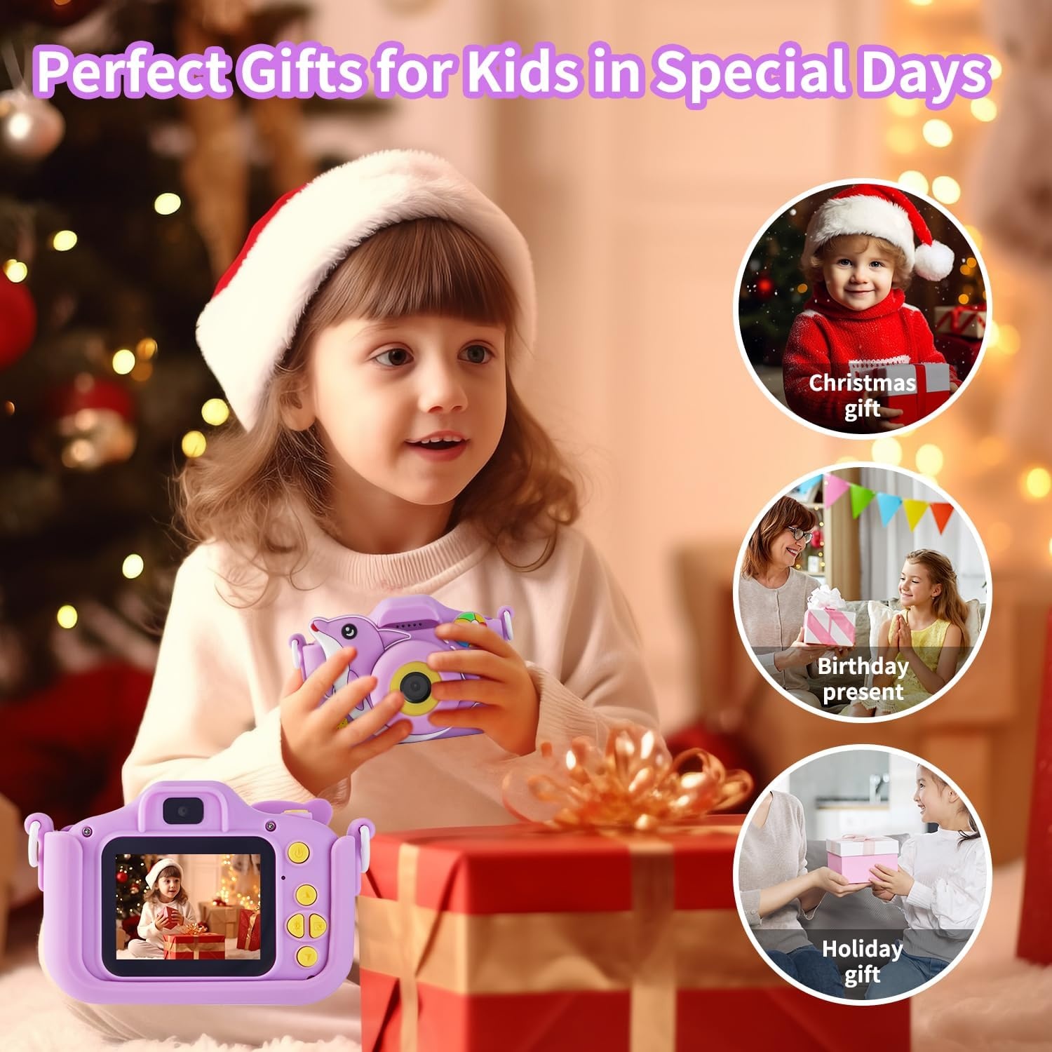 Digitale Kindercamera Dolfijn 40MP 1080P Paars | 32GB SD | USB-C | 33% Korting