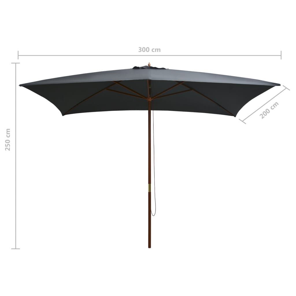 VidaXL Parasol Antraciet 200x300cm met Hout Hoge Korting