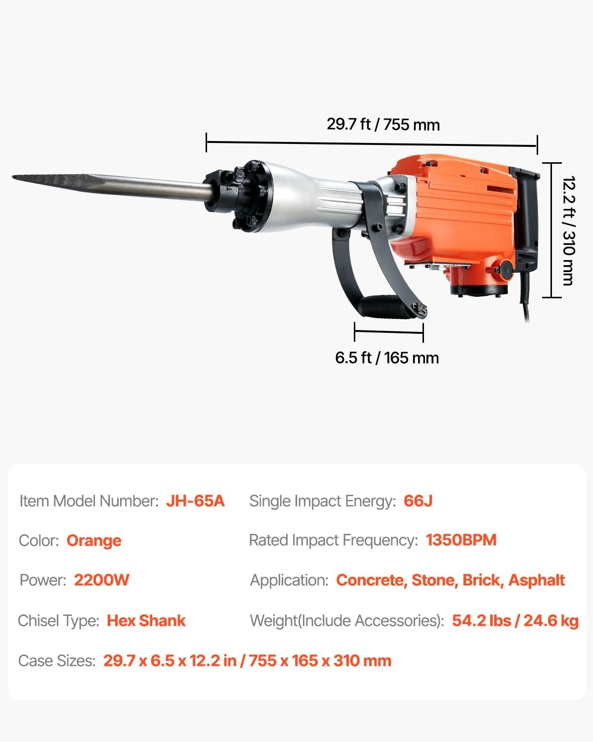 Krachtige Sloophamer 2200W - Betonbreker Oranje - 35% Korting