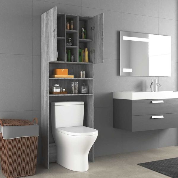 Wasmachinekast Grijs Sonoma Eiken 64x25,5x190 cm - 35% Korting
