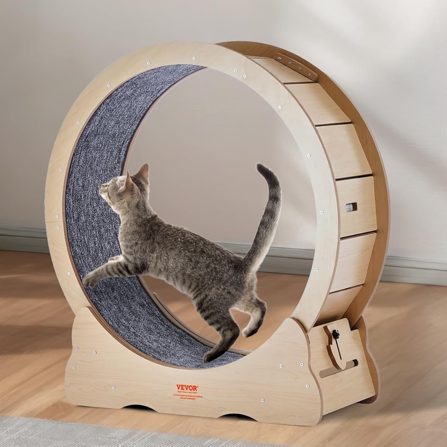 Groot Kattenloopwiel 91 cm | Massief Hout | Stil & Stabiel Trainingswiel