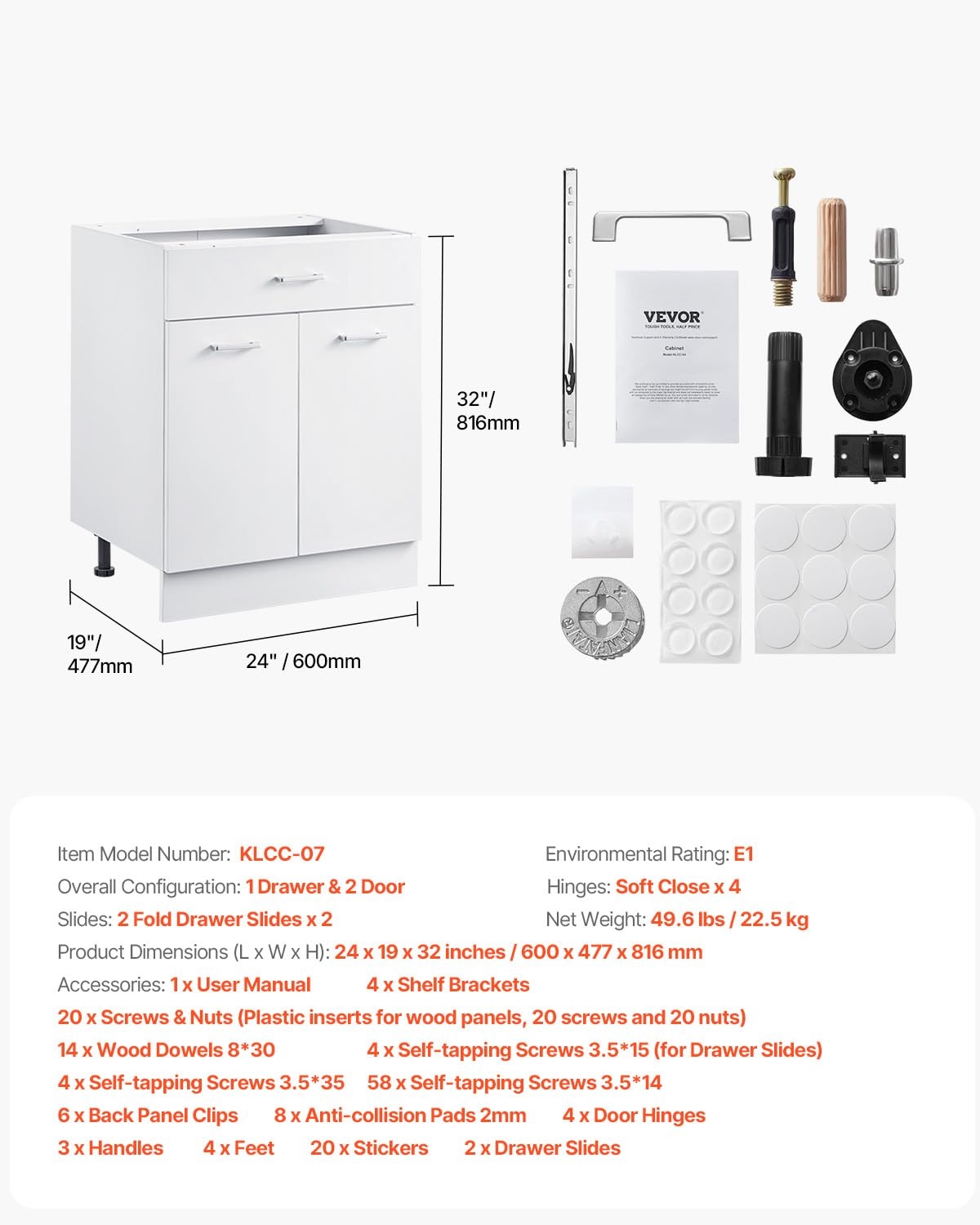 Onderkast Wit Shaker Stijl 60x48x82 cm | Soft-close Lade & Deuren | 54% Korting