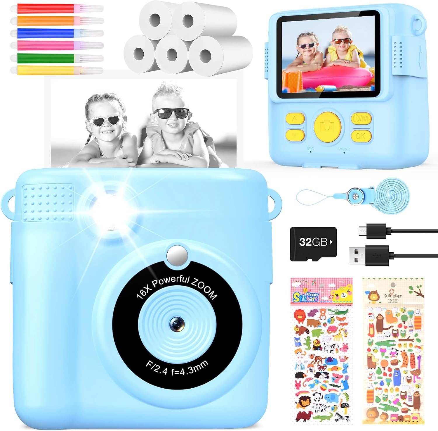 Kindercamera Blauw met Printfunctie - 33% Korting
