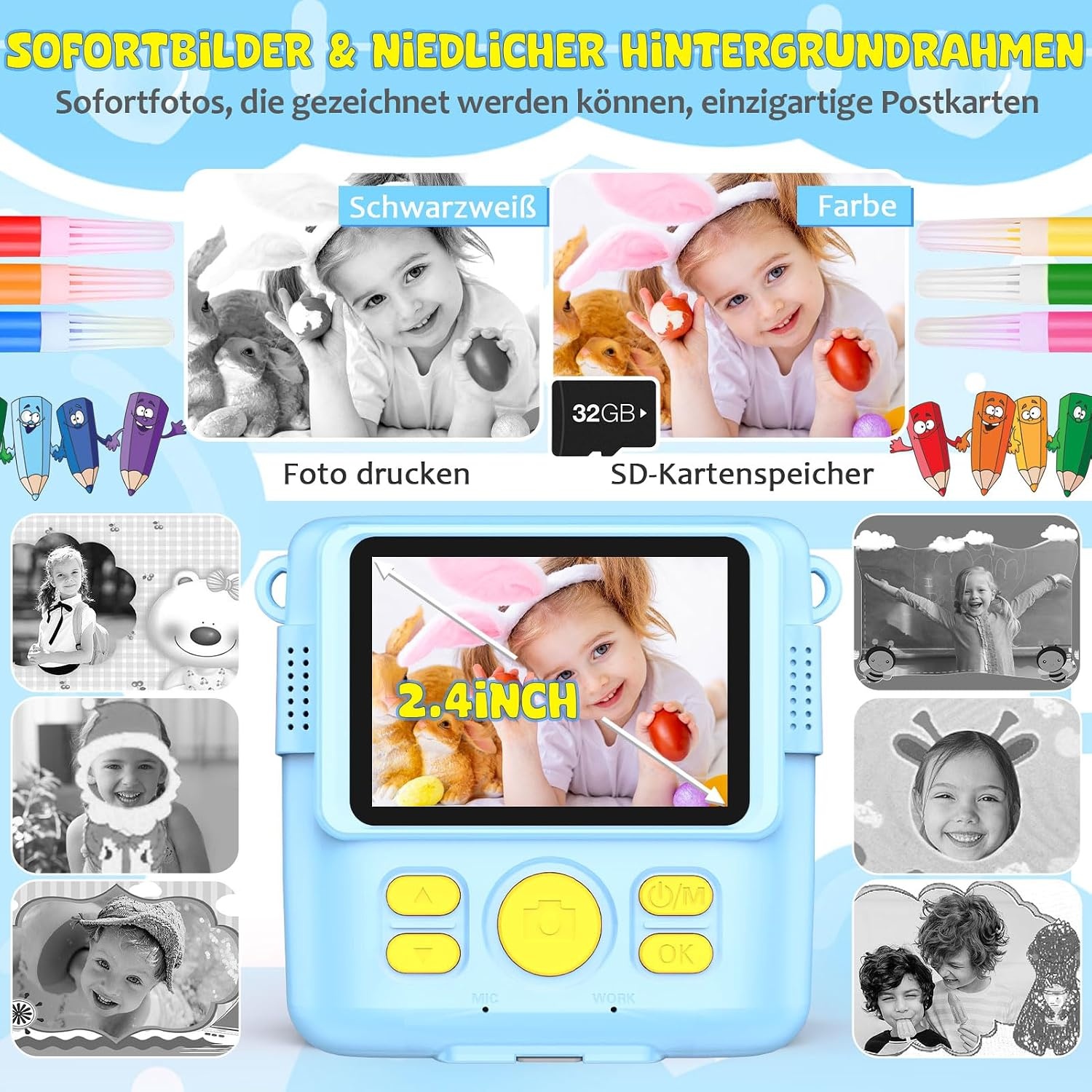 Kindercamera Blauw met Printfunctie - 33% Korting