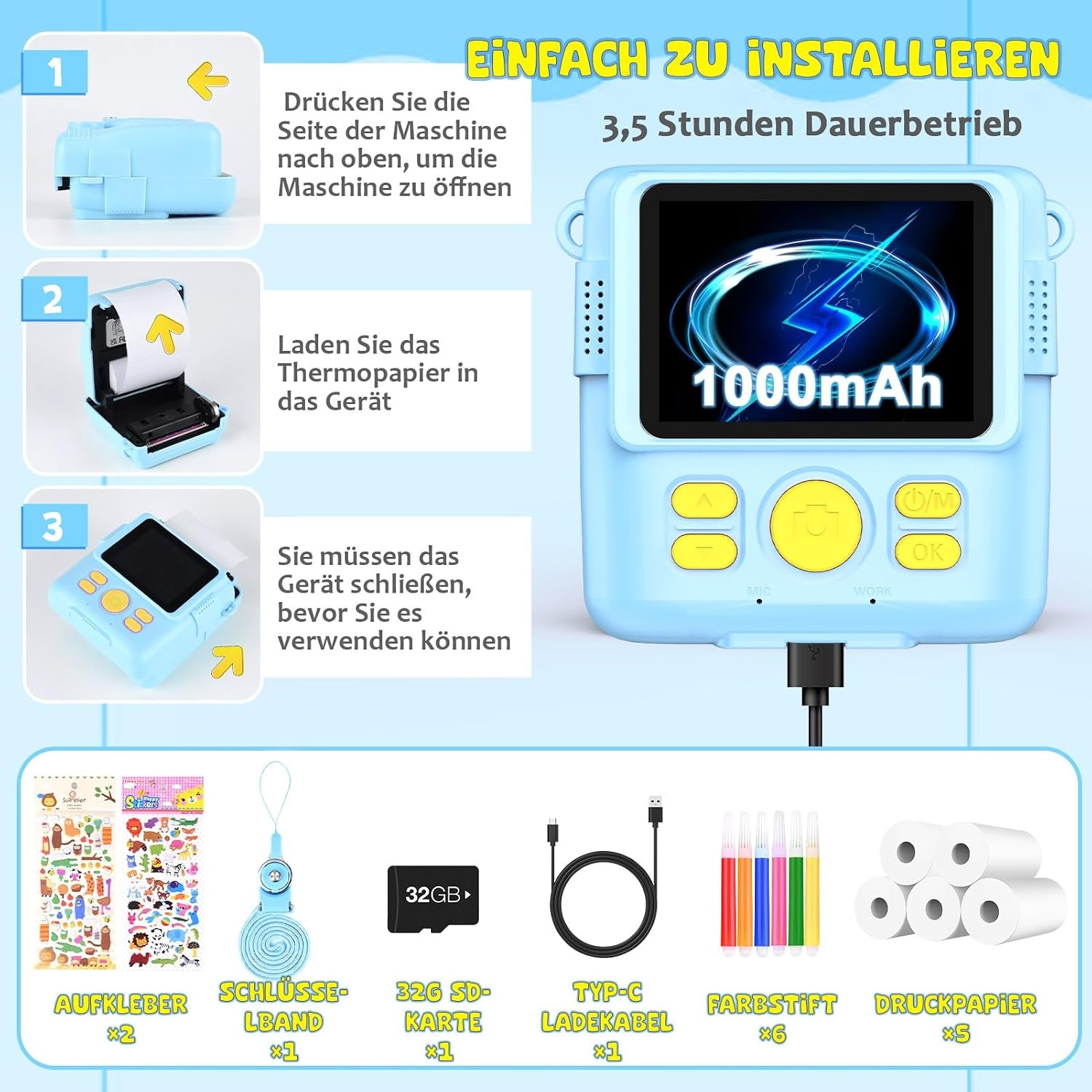 Kindercamera Blauw met Printfunctie - 33% Korting