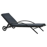 Verstelbaar Ligbed Poly Rattan Antraciet met Kussen & Wieltjes - 35% Korting