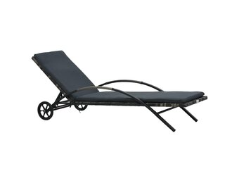 Verstelbaar Ligbed Poly Rattan Antraciet met Kussen & Wieltjes - 35% Korting