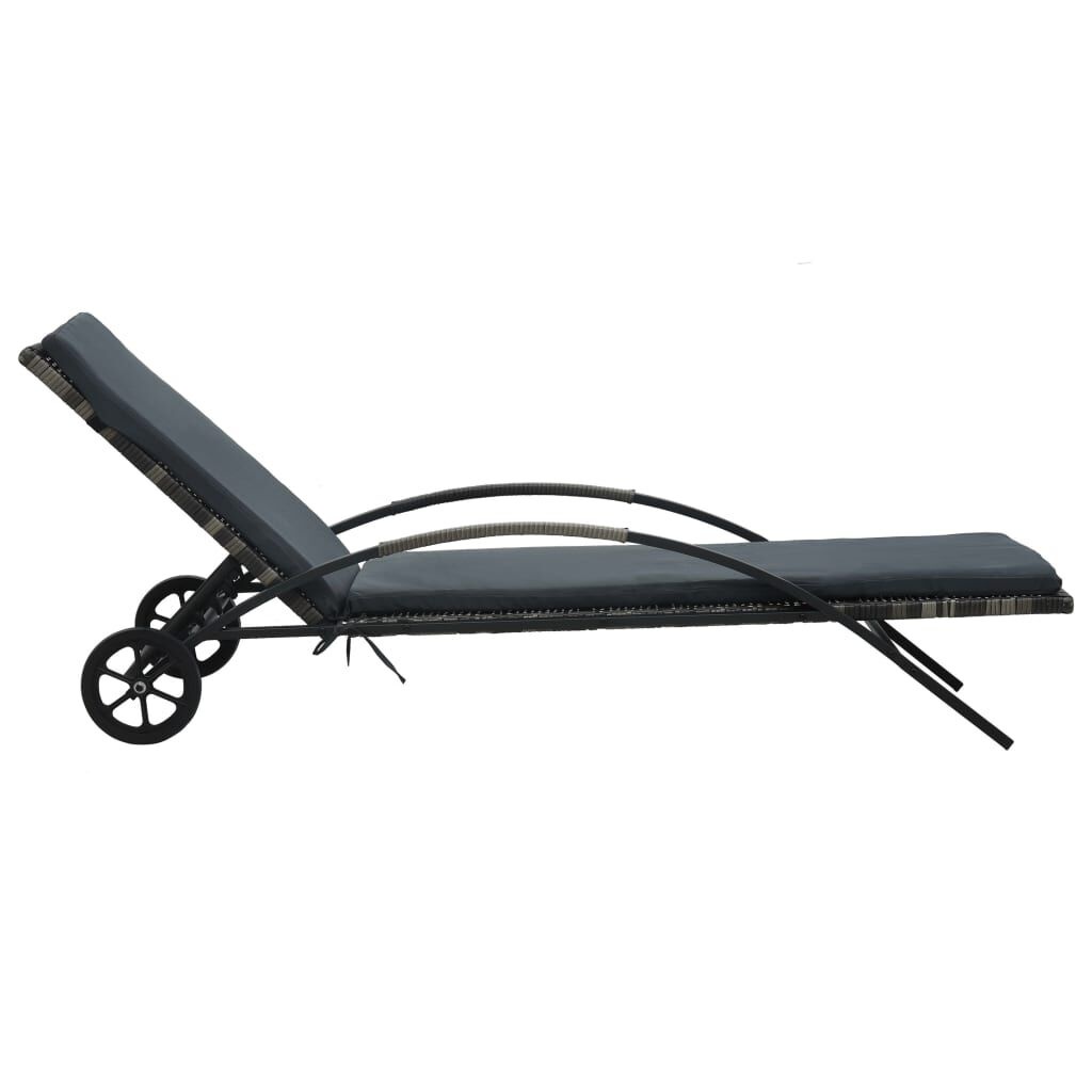 Verstelbaar Ligbed Poly Rattan Antraciet met Kussen & Wieltjes - 35% Korting