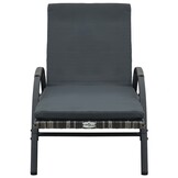 Verstelbaar Ligbed Poly Rattan Antraciet met Kussen & Wieltjes - 35% Korting