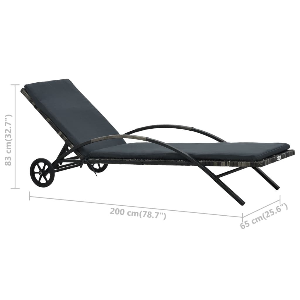 Verstelbaar Ligbed Poly Rattan Antraciet met Kussen & Wieltjes - 35% Korting