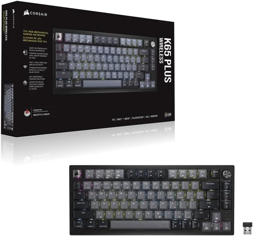 Corsair K65 Plus Wireless 75% AZERTY Gaming Toetsenbord Zwart (35% Korting)