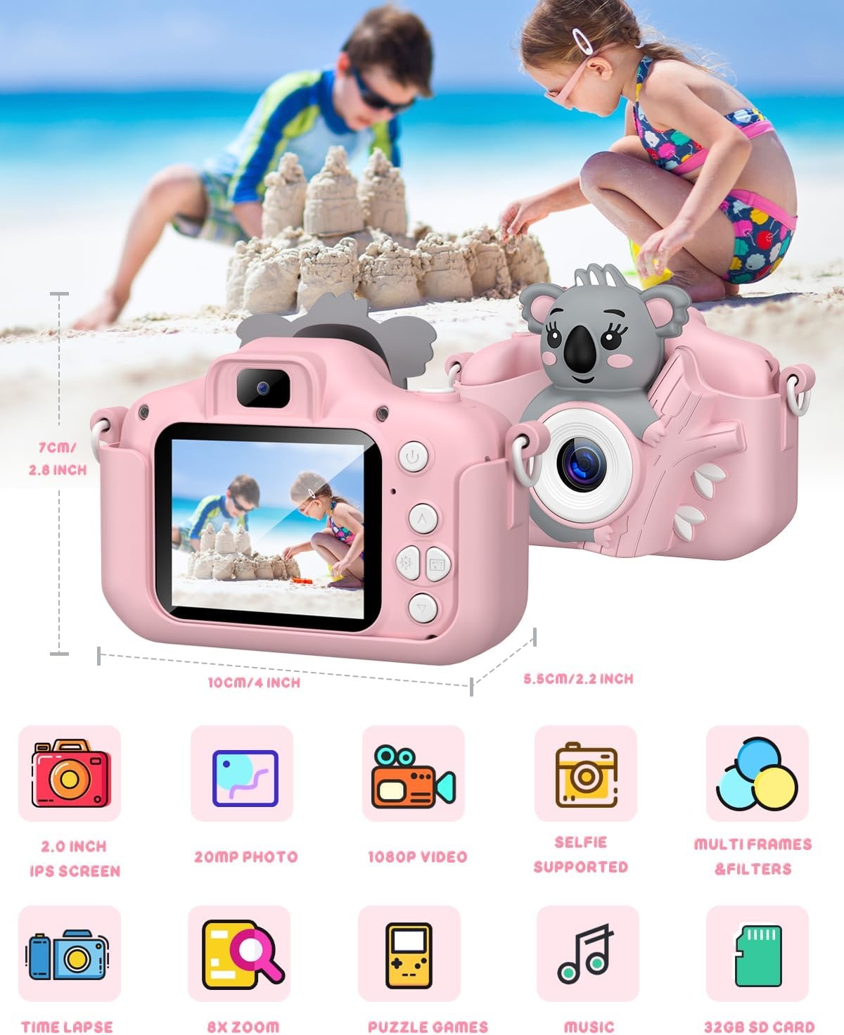 Digitale Kinder Camera Roze - 1080P HD, 32GB SD, 3-12 Jaar - 33% Korting