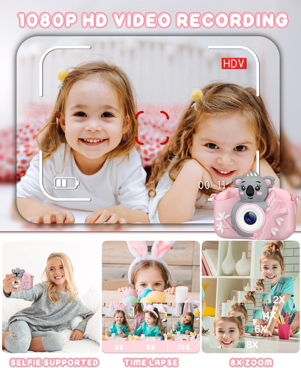 Digitale Kinder Camera Roze - 1080P HD, 32GB SD, 3-12 Jaar - 33% Korting