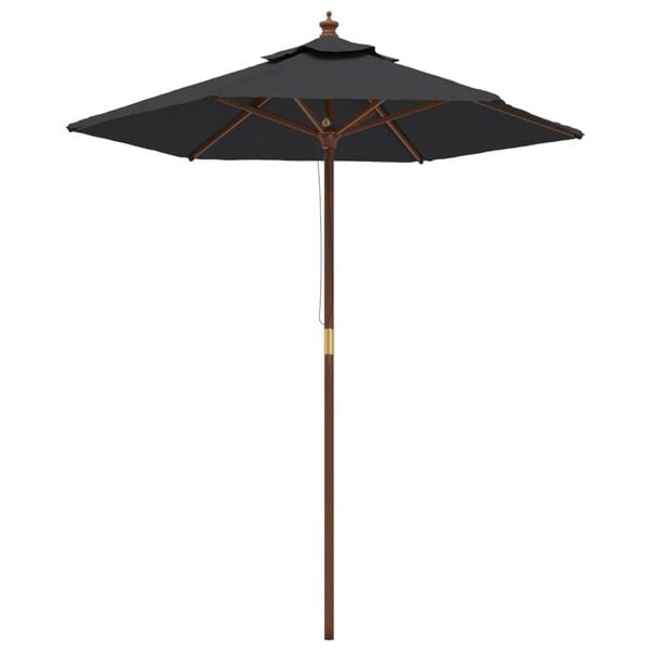vidaXL Parasol met Houten Paal 196x231 cm Zwart - 34% Korting