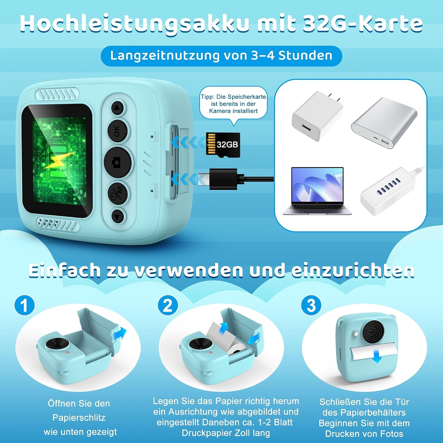 Kinder Direct Print Camera Blauw - 48MP - 32GB Kaart incl. - 34% Korting