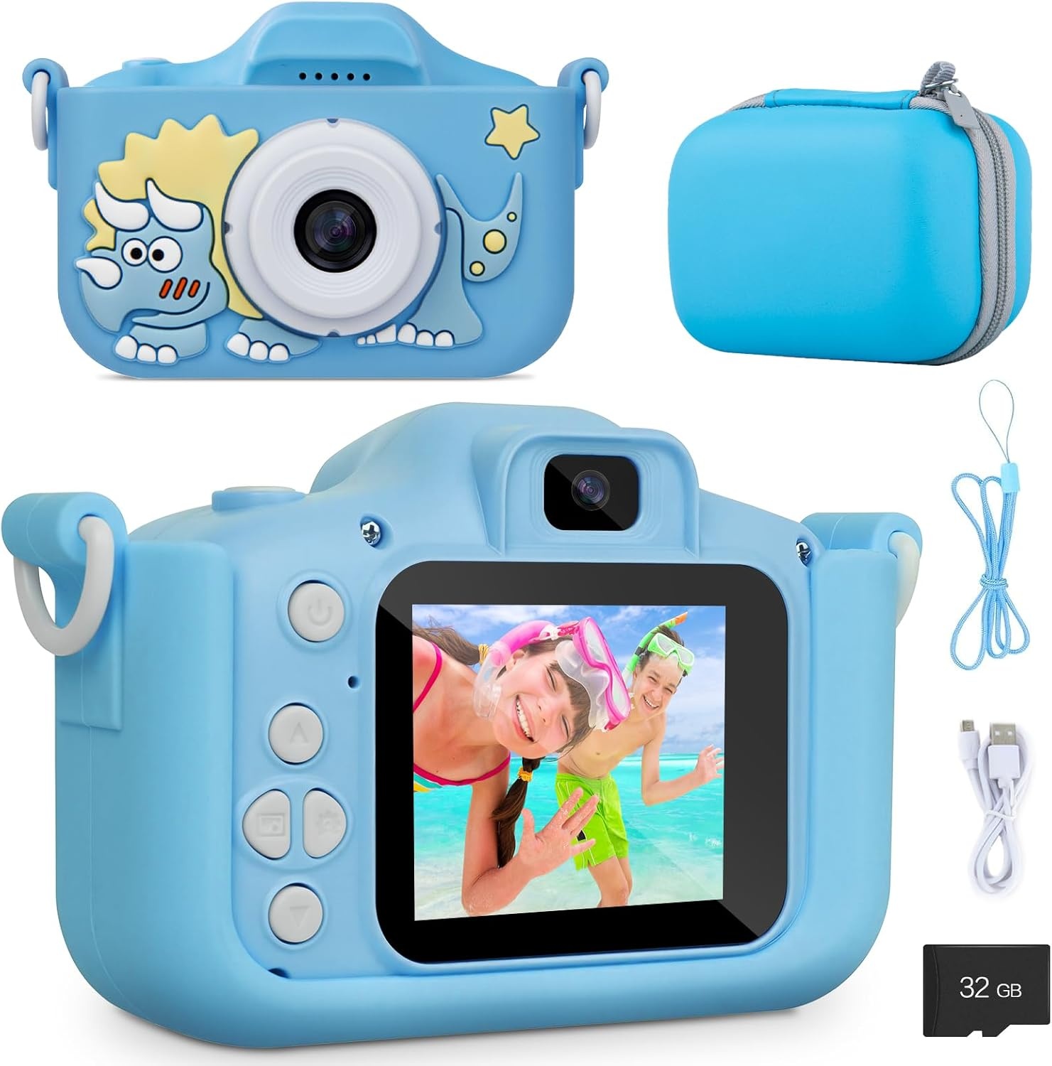 Kindercamera Blauw 1080p HD, 32GB SD-kaart, incl. draagtas - 33% Korting!