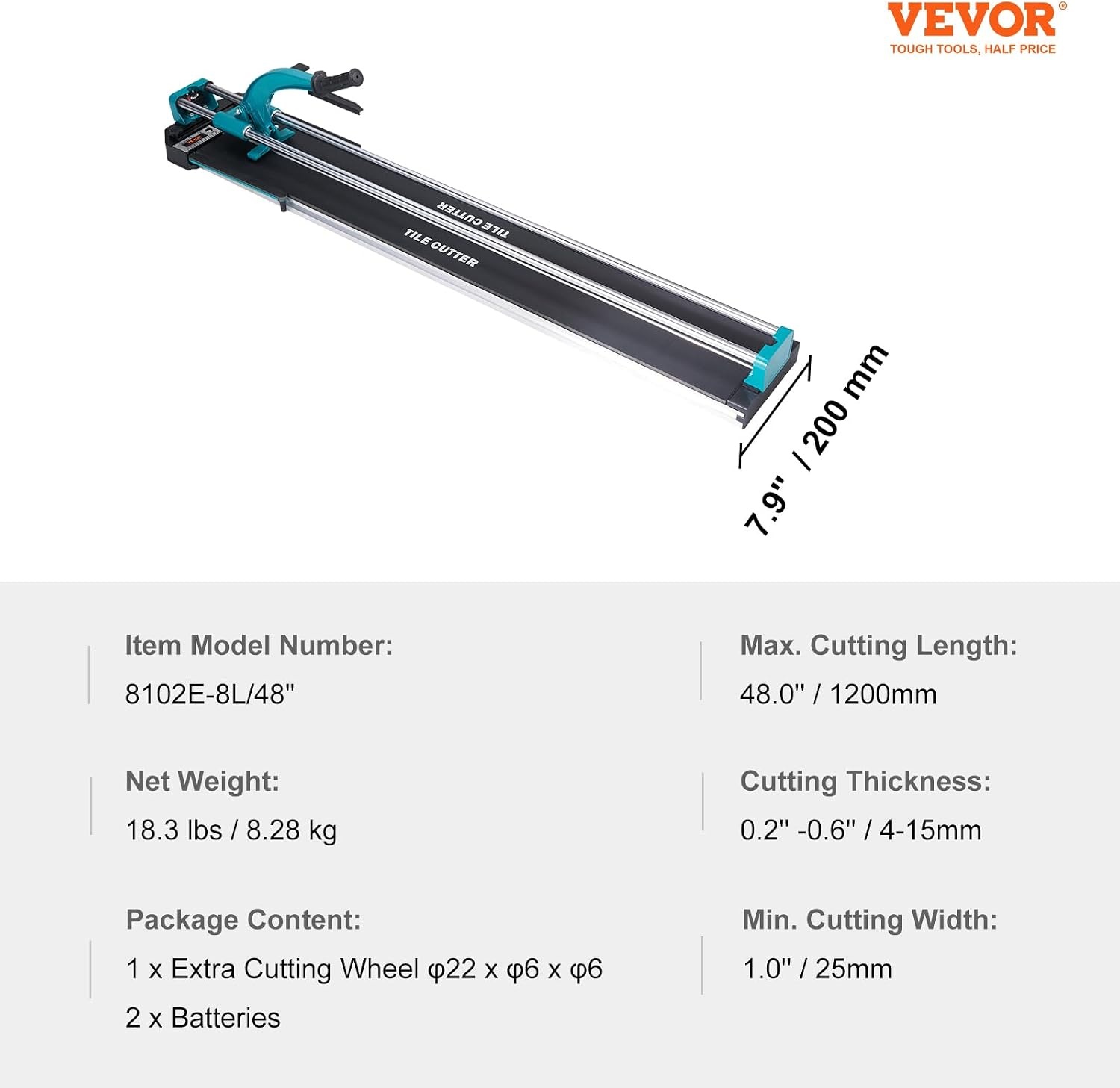 VEVOR Tegelsnijder 1200mm Turquoise Zwart L - 35% Korting