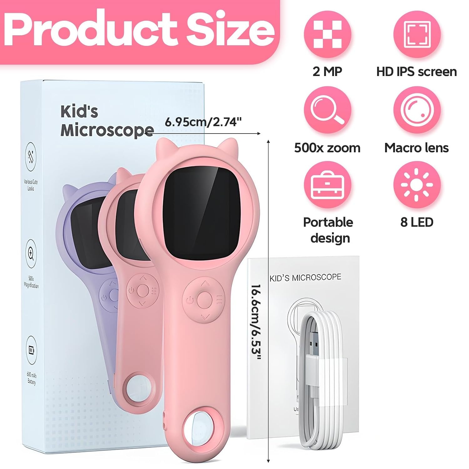 Milgeo Kinder Microscoop Roze - 500x Vergroting & Camera