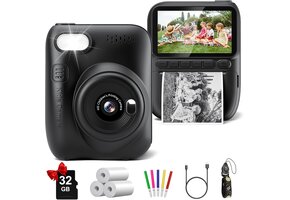 Instant Kinder Camera Zwart met Printer & 32GB SD | 45% Korting