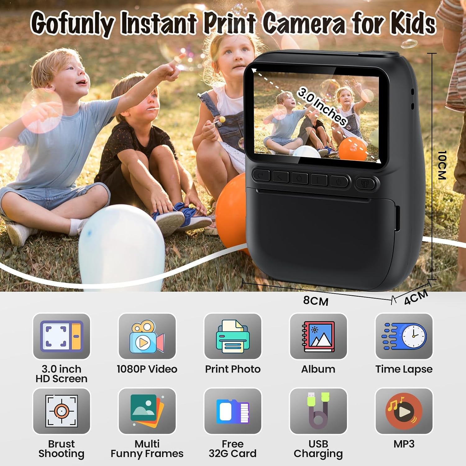 Instant Print Camera voor Kinderen Zwart - 34% Korting