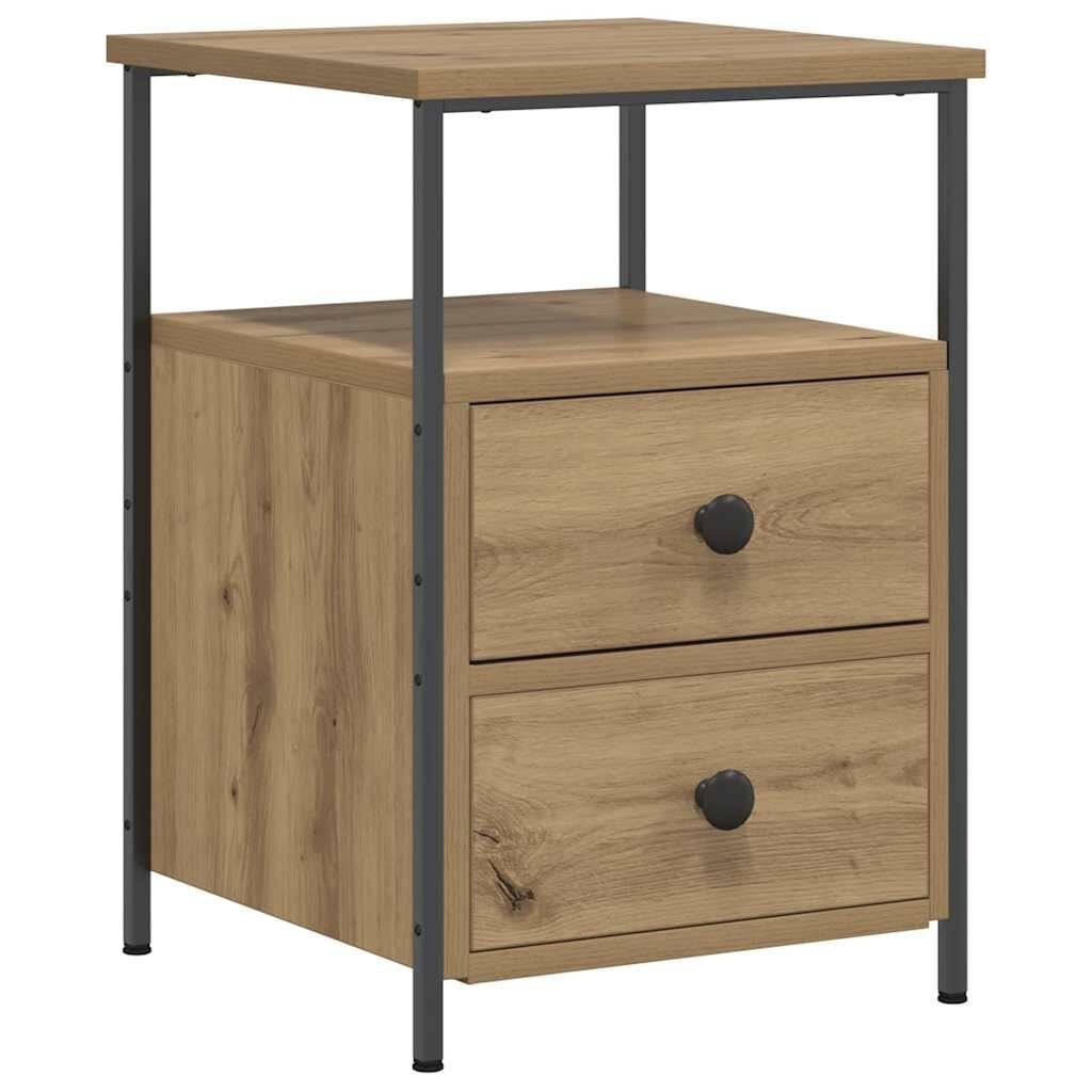Nachtkastje met 2 Lades en 1 Vak - Bewerkt Hout & Metaal - Eikenkleurig (34x35.5x50 cm) - 34% Korting
