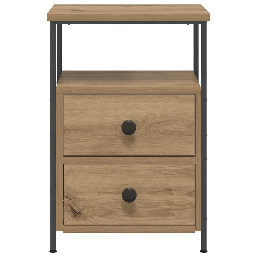 Nachtkastje met 2 Lades en 1 Vak - Bewerkt Hout & Metaal - Eikenkleurig (34x35.5x50 cm) - 34% Korting