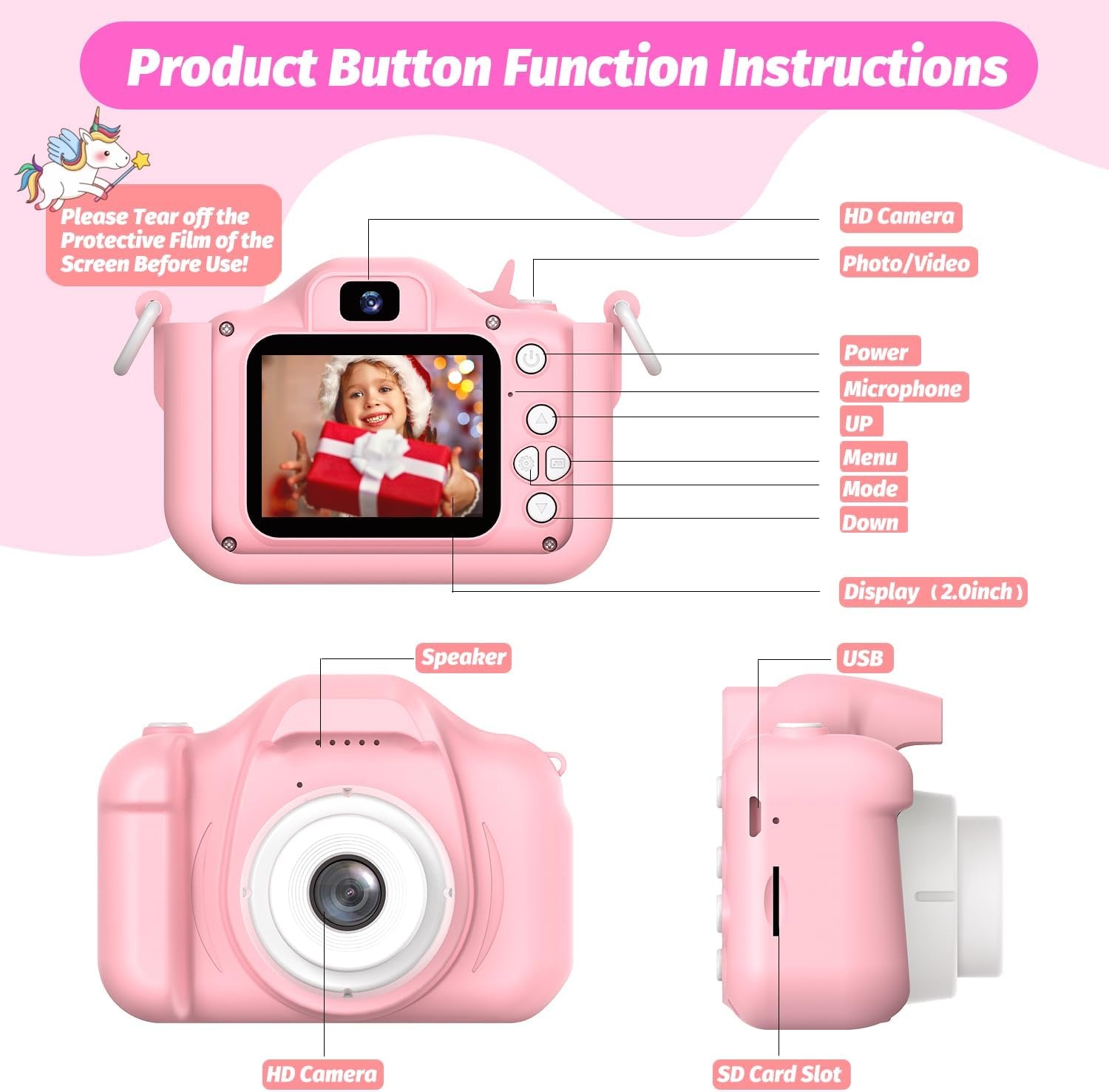 Unicorn Kinder Camera Roze 2023 - 34% Korting