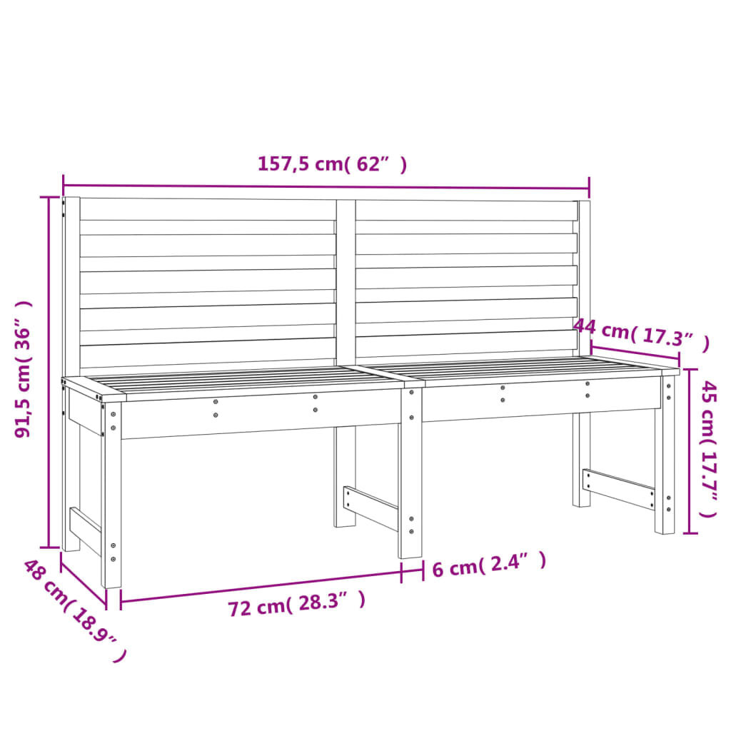 VidaXL Tuinbank 157,5 cm Zwart - Massief Grenenhout - 34% Korting