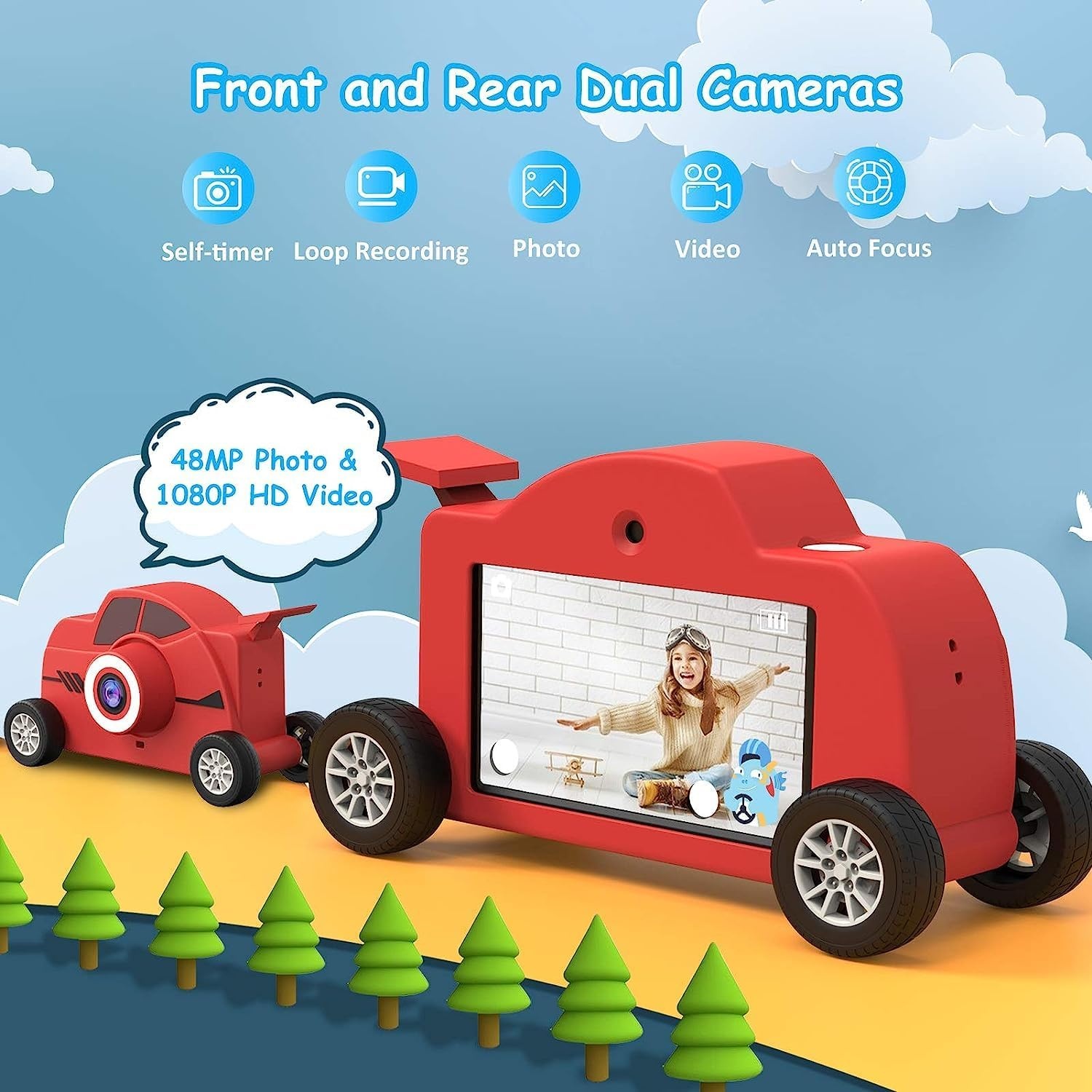 Dragon Touch WT01 Kinder Digitale Camera 48MP WiFi Raceauto Design - Rood (33% Korting)