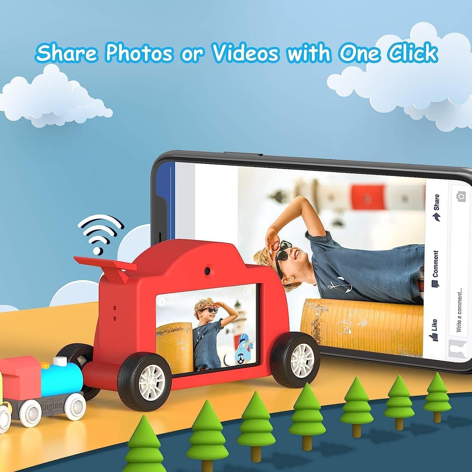Dragon Touch WT01 Kinder Digitale Camera 48MP WiFi Raceauto Design - Rood (33% Korting)