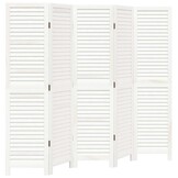 Kamerscherm Wit 5 Panelen Massief Paulowniahout 35% Korting
