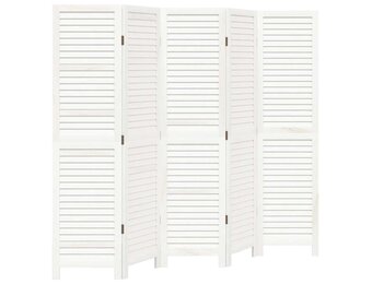 Kamerscherm Wit 5 Panelen Massief Paulowniahout 35% Korting