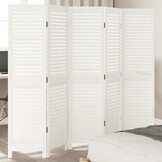 Kamerscherm Wit 5 Panelen Massief Paulowniahout 35% Korting