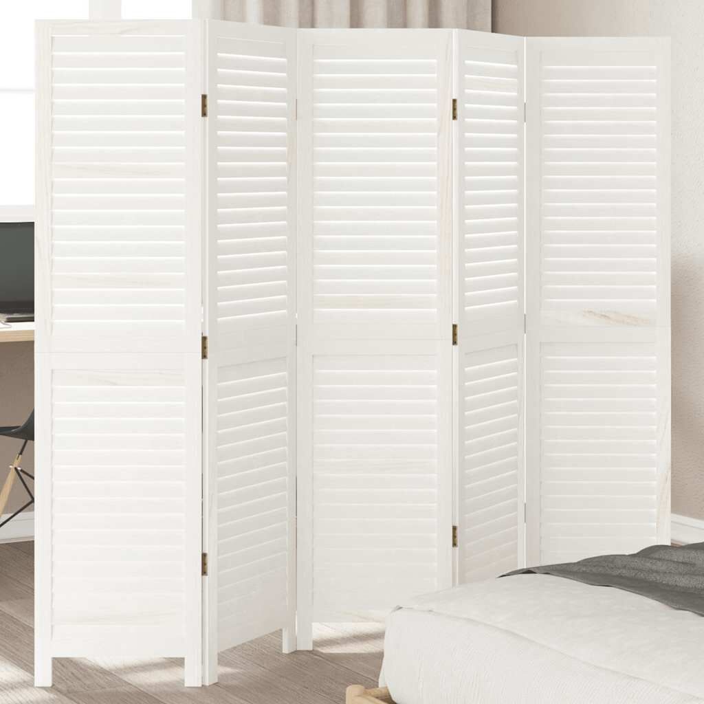 Kamerscherm Wit 5 Panelen Massief Paulowniahout 35% Korting