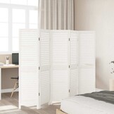 Kamerscherm Wit 5 Panelen Massief Paulowniahout 35% Korting