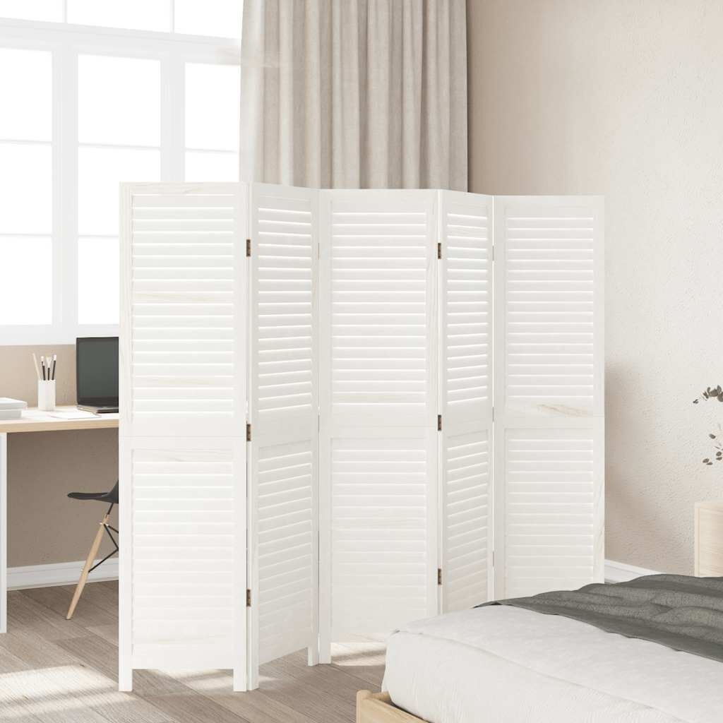 Kamerscherm Wit 5 Panelen Massief Paulowniahout 35% Korting