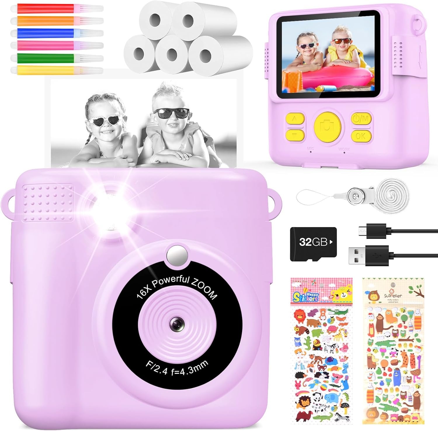 Digitale Kinder Camera met Printer - Paars - 33% Korting