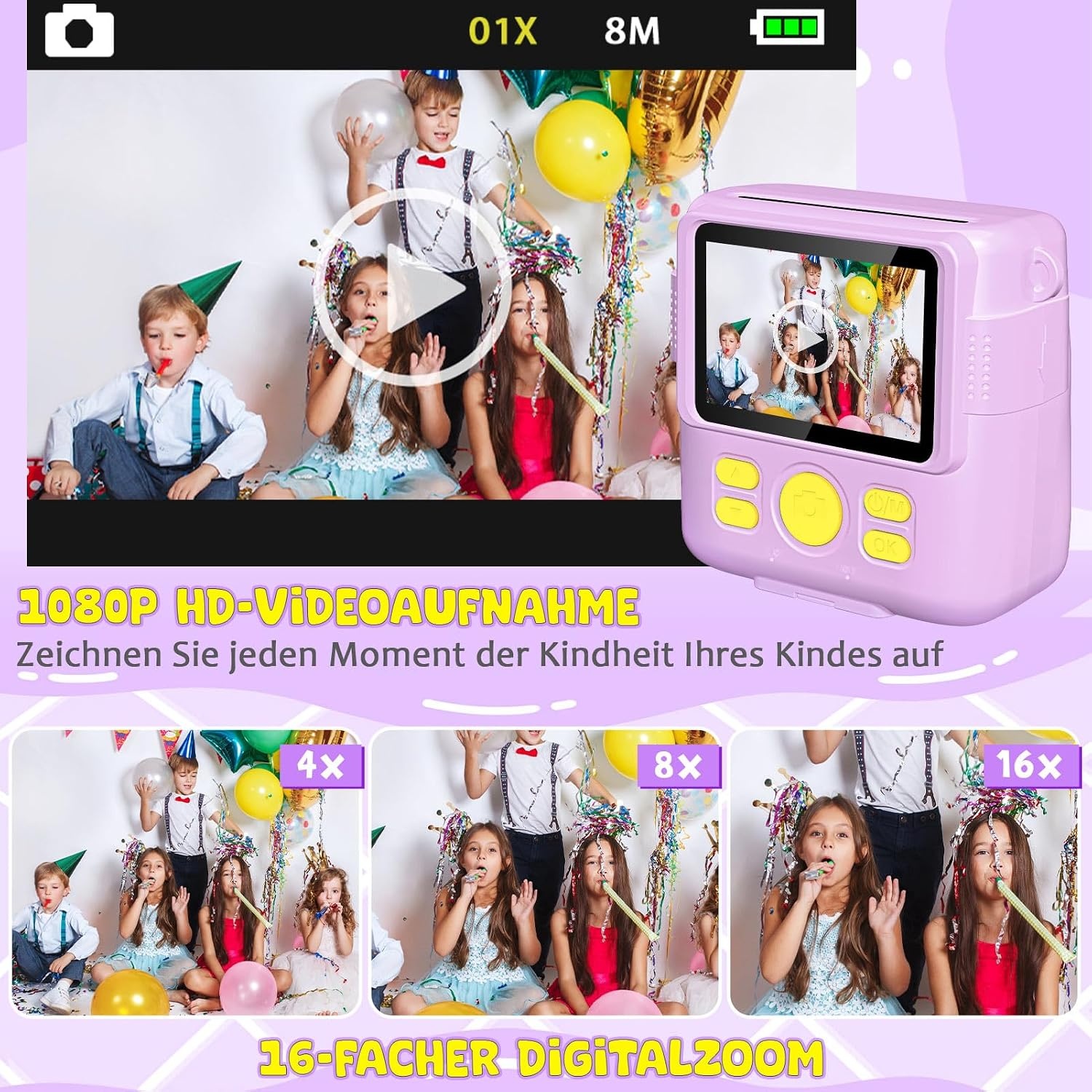 Digitale Kinder Camera met Printer - Paars - 33% Korting