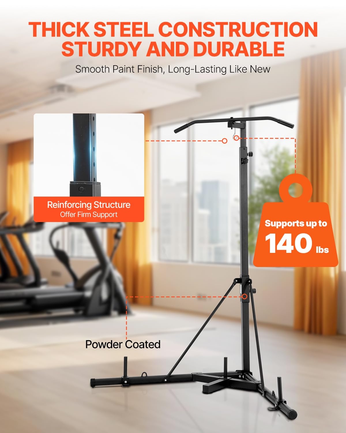 VEVOR 2-in-1 bokszakstandaard, stalen heavy-duty trainingsapparatuur, in hoogte verstelbare bokszakstandaard met optrekstang, vrijstaand zandzakrek, belastbaar tot 63,5 kg, voor thuisgymnastiek en