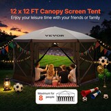 VEVOR Gazebo Screen Tent, 12 x 12 ft, 6 Sided Pop-up Camping Canopy Shelter Tent with Mesh Windows, Portable Carry Bag, Ground Stakes, Large Shade Tents for Outdoor Camping, Lawn and Backyard