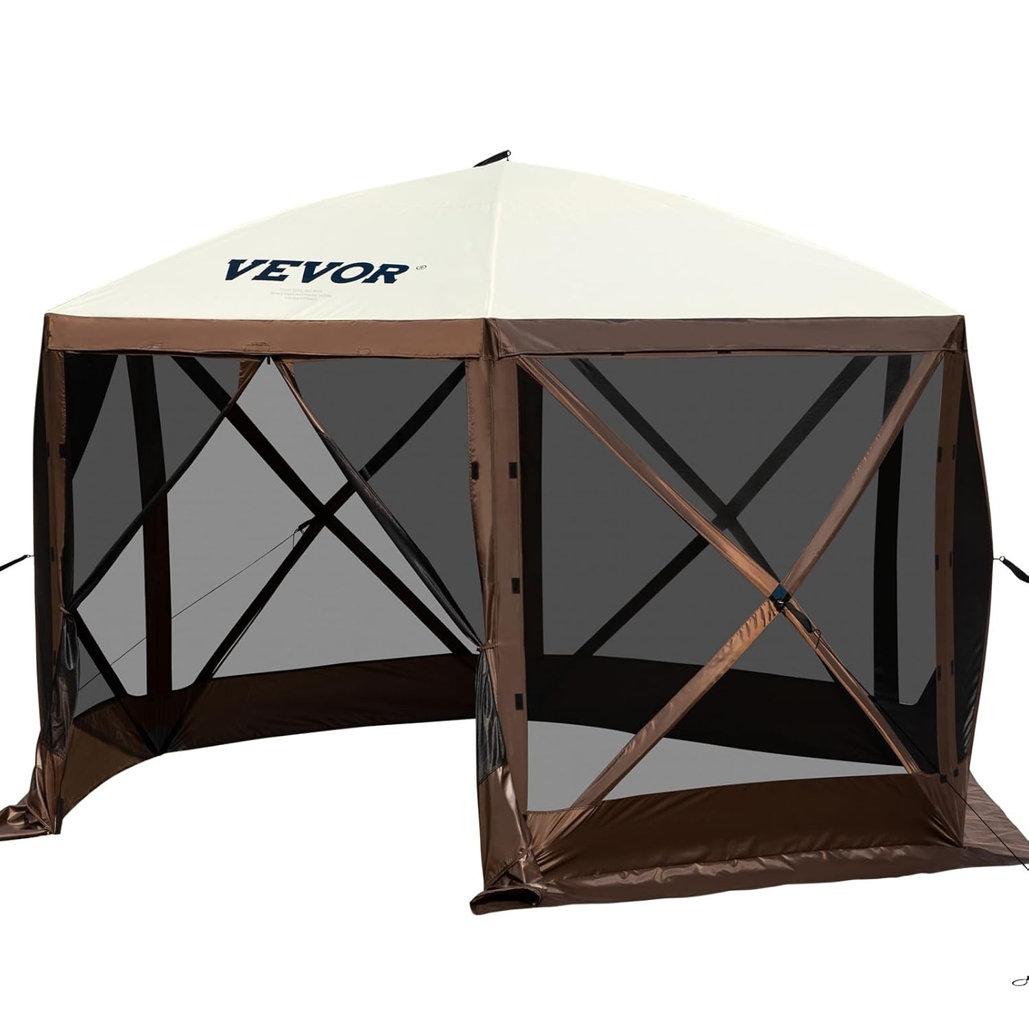 VEVOR Gazebo Screen Tent, 12 x 12 ft, 6 Sided Pop-up Camping Canopy Shelter Tent with Mesh Windows, Portable Carry Bag, Ground Stakes, Large Shade Tents for Outdoor Camping, Lawn and Backyard