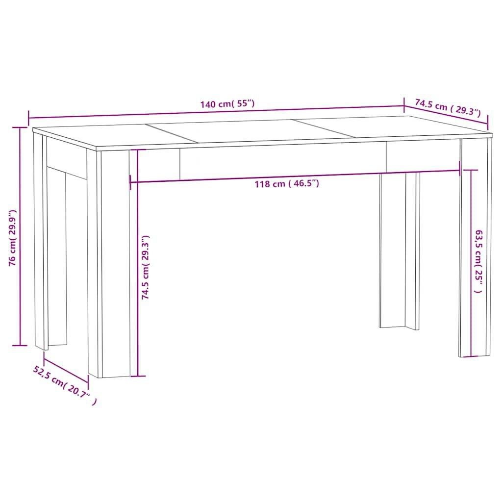 vidaXL Eettafel 140x74,5x76 cm bewerkt hout wit